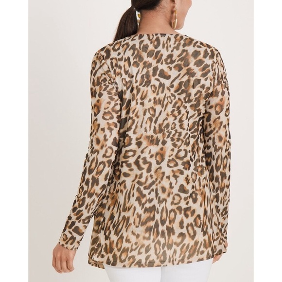 CHICO’S COOL OCELOT MESH WARM SAND OPEN CARDIGAN SZ 2 / US SZ L NWT - Picture 2 of 6